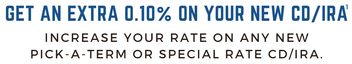 Get an extra .10% on any new pick-a-term or special rate CD/IRA (1)