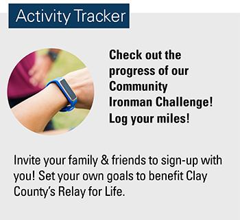 Image of a wrist with a fitbit stating check out the progress on our community ironman challenge.