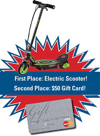 image of an electric scooter and gift card