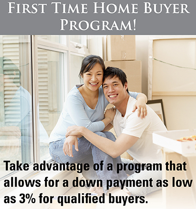 Image of a first time homebuyer couple. Take advantage of our First Time Homebuyer program that allows for a down payment as low as 3% for qualfied buyers.