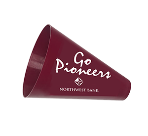 Maroon Mega Phone with Go Pioneers and Northwest Bank Logo
