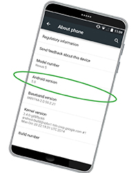 Image of an Android Phone with operating version location